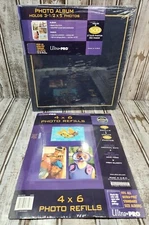 Vtg Ultra Pro Designer Black Album 3 Ring for Photos 3X5 Plus 1 Refill USA Made