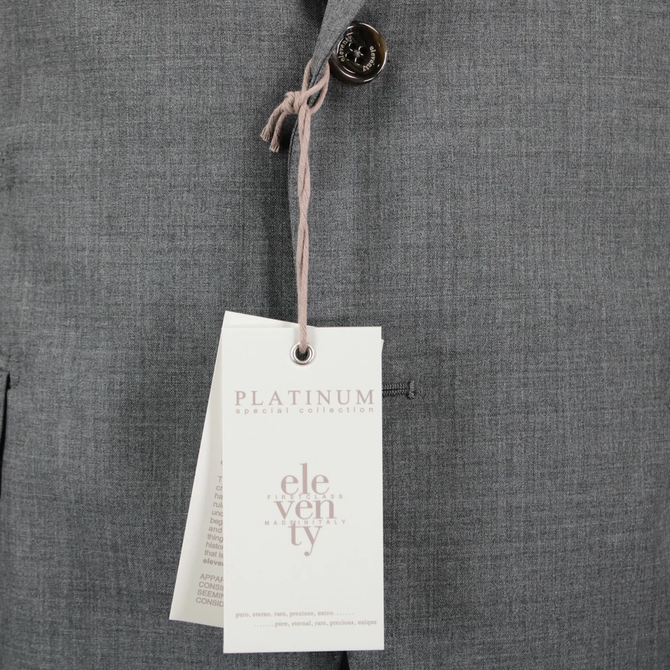 Eleventy Platinum 全新带标签羊毛运动外套/西装外套 50 码(40R 美国)纯色灰色 — 第 3/4 张图片