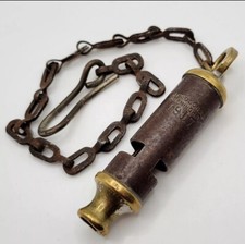 ORIGINAL WW1 1917 TRENCH WHISTLE ON CHAIN, J HUDSON BRITISH ARMY OFFICERS WWI 