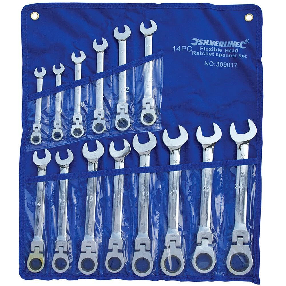 Silverline flexible head ratchet on sale spanner set