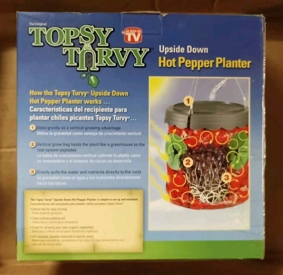 Macetas originales Topsy Turvy al revés de pimienta caliente como se ve en TV caja abierta Foto 3 de 4