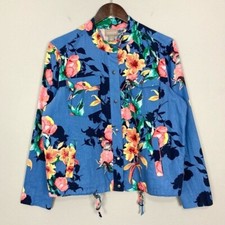 Chico s Crescent City Bloom Woven Jacket Women s Size M Snap Front Linen Blend