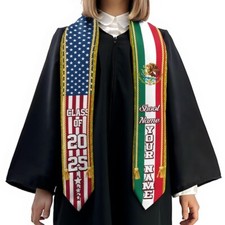 Mexican Graduation Stole Custom Mexican American Flag Grad Sash Class Of 2025