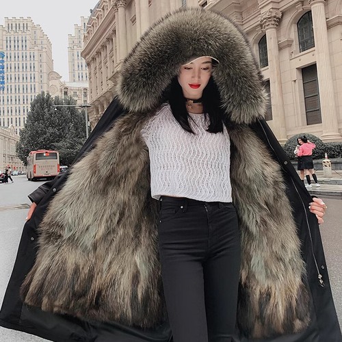 Winter Women's Genuine Raccoon Fur Collar/Liner Coats Long Parka Jackets Outdoor - Picture 30 of 40