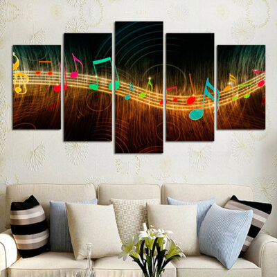Multi Panel Print Music Notes Canvas Wall Art 5 Piece Scale Treble