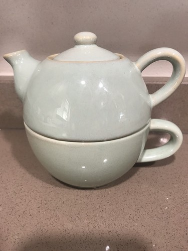 Pier 1 Adorable Round Light Green Teapot And Tea Cup Mug Set - Picture 1 of 8