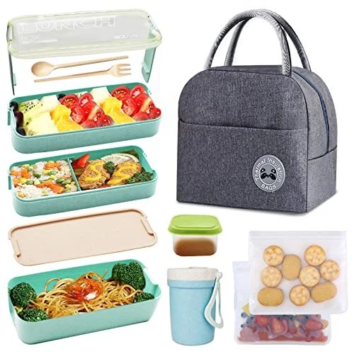 Bento Box Kit,Japanese Lunch Box 3-In-1 Compartment,Leakproof 3 Layer Lunch