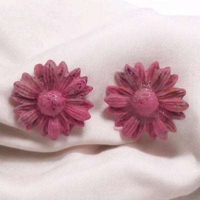 Handcrafted Polymer Clay Resin Gold Silver Earrings Pink Flowers 