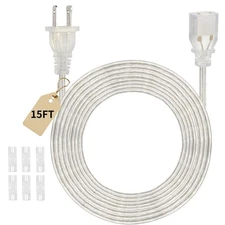 Clear Extension Cord 15 Ft UL-Certified Clear Extension Cord Indoor 2 Prong E...