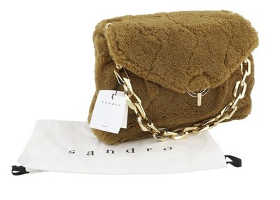 SANDRO Big Yza Curly Damen Tasche OS Camel Schaffell Kette Schultergurt