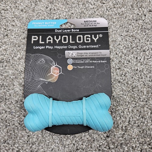 Dog Bone Playology Dual Layer Bone Dog Toy Peanut Butter Scent Med 15-35 Lb - Picture 3 of 3