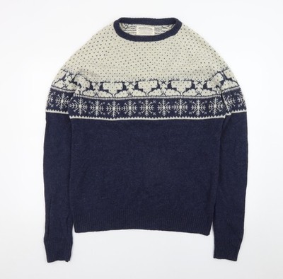 White Stuff Herren Pullover Pulli blau Fair Isle XL
