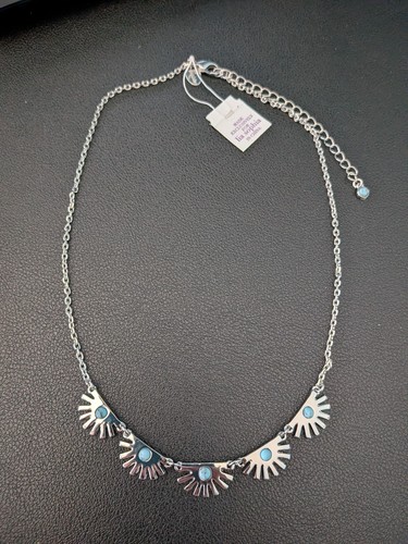Lia Sophia Silver Tone Turquoise Super Fan Necklace NWT 16"-19"