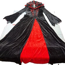 BLACK Red Velvet Vampire QUEEN Countess Long DRESS Evil Rubies Women  s Large
