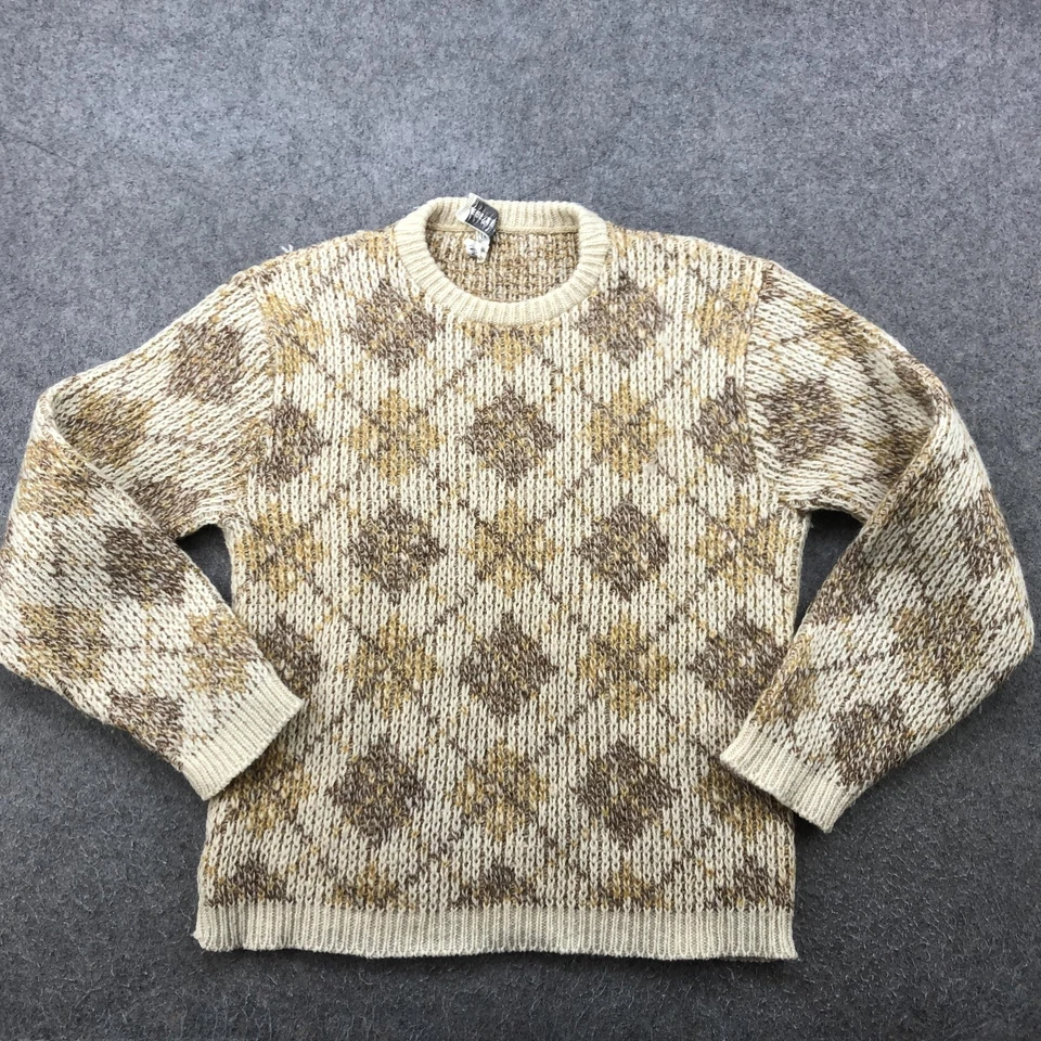 Suéter Vintage Munsingwear Para Hombre Grande Beige Marrón Lana Argyle Cuello Redondo Tejido Foto 2 de 4