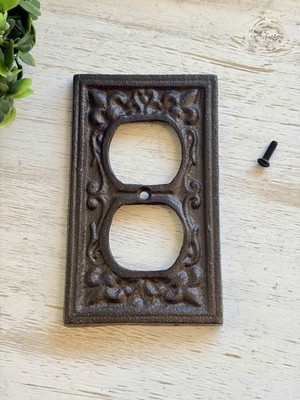 Single Vintage Cast Iron Bronze Duplex Wall Plate Outlet Cover Fleur De Lis