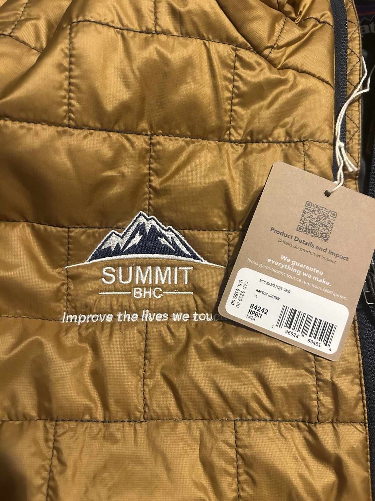 Patagonia Mens Nano Jacket Puffer Vest XL Raptor Brown NWT FA24 84242