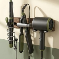 Upgraded Walnut Hair Dryer Holder Wall Mounted,3-in-1 Hair Tool Organizer for...