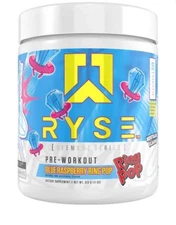 RYSE Pre Workout Powder 25 Servings Blue Raspberry Ring Pop 11.0 oz Exp 05/25