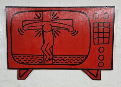 KEITH HARING ACRYLIC ON PLYWOOD DATED 1982 AMERICAN PAINTER IN GOOD CONDITION