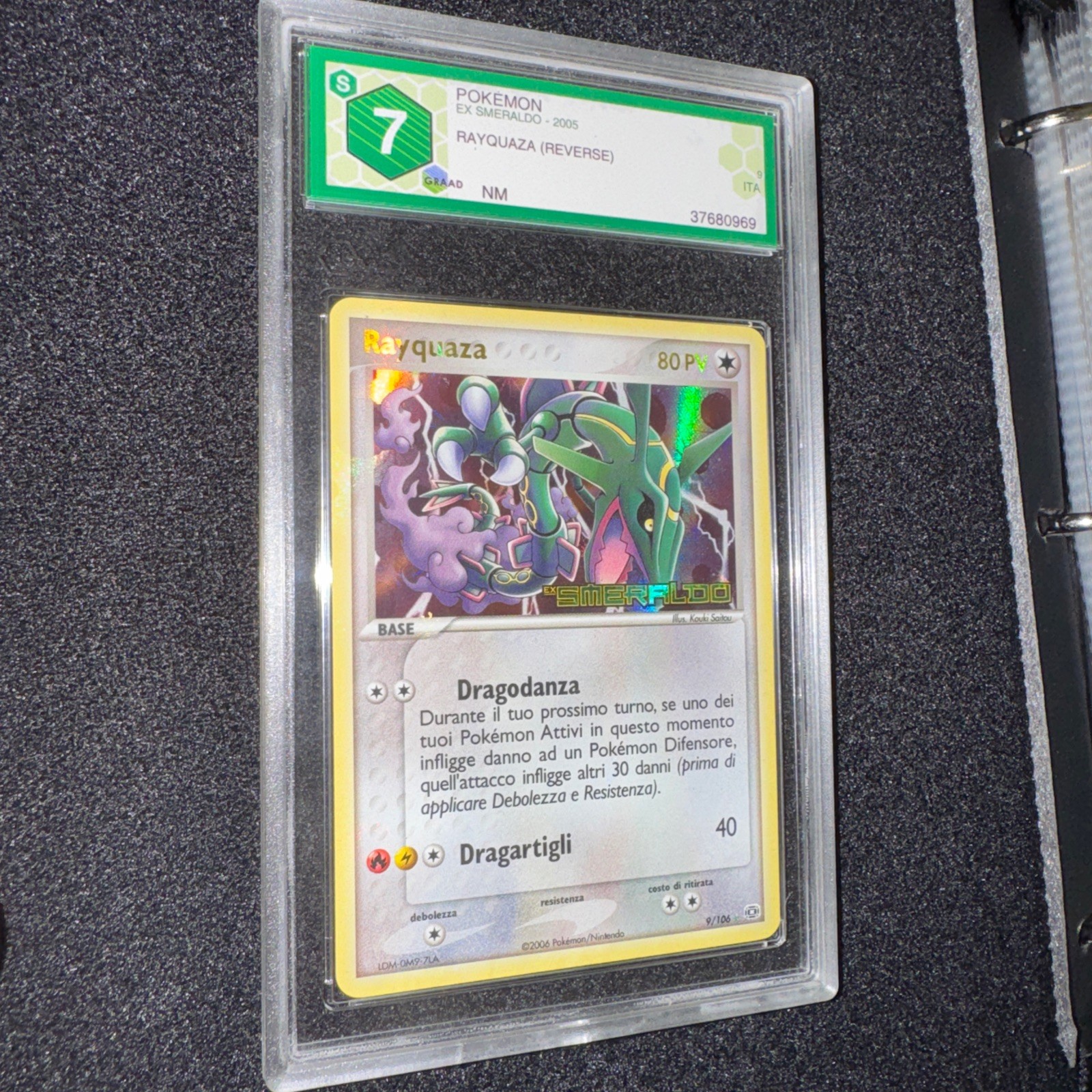 Pokemon Card Rayquaza Reverse Ex Smeraldo Holo 9/106 Ita Rara NM Graad 7