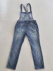 FREE PEOPLE Dark Wash MILO Distressed CIGARETTE Straigh Leg OVERALLS Sz Waist 27 — photo 6