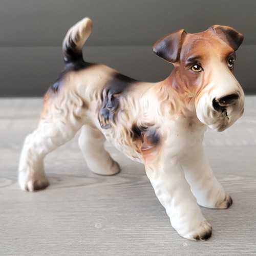 Vintage Wire Fox Terrier Dog Jack Russel Figurine Porcelain Japan 5" x 4" EUC