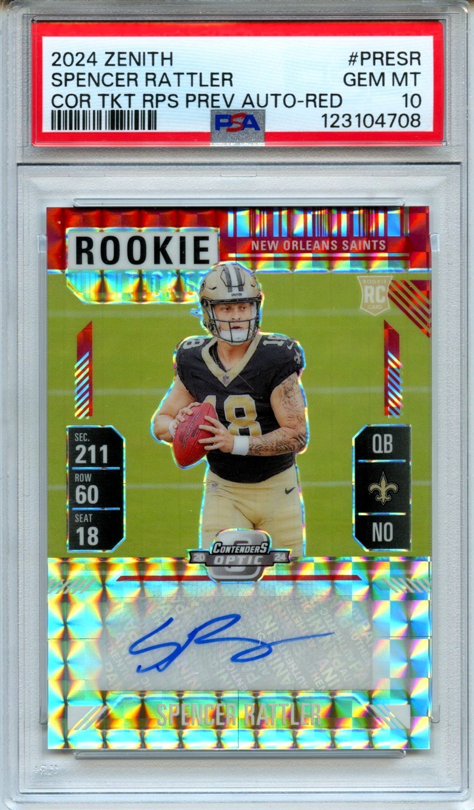 Spencer Rattler Panini Zenith Contenders Optic Rookie Ticket Rps Preview Autographs #PRESR Red