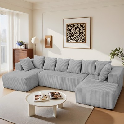 NEW 130'' Cloud Corduroy U-Shaped Modular Sofa, No Assembly, Beige