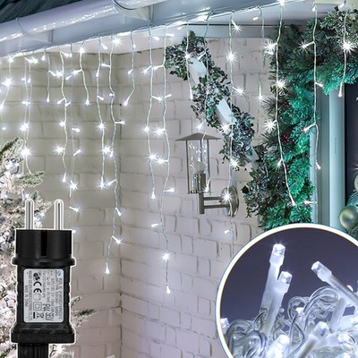 LED Eisregen Lichterkette Lampion Weihnachts Beleuchtung Eiszapfen Außen 10-20M