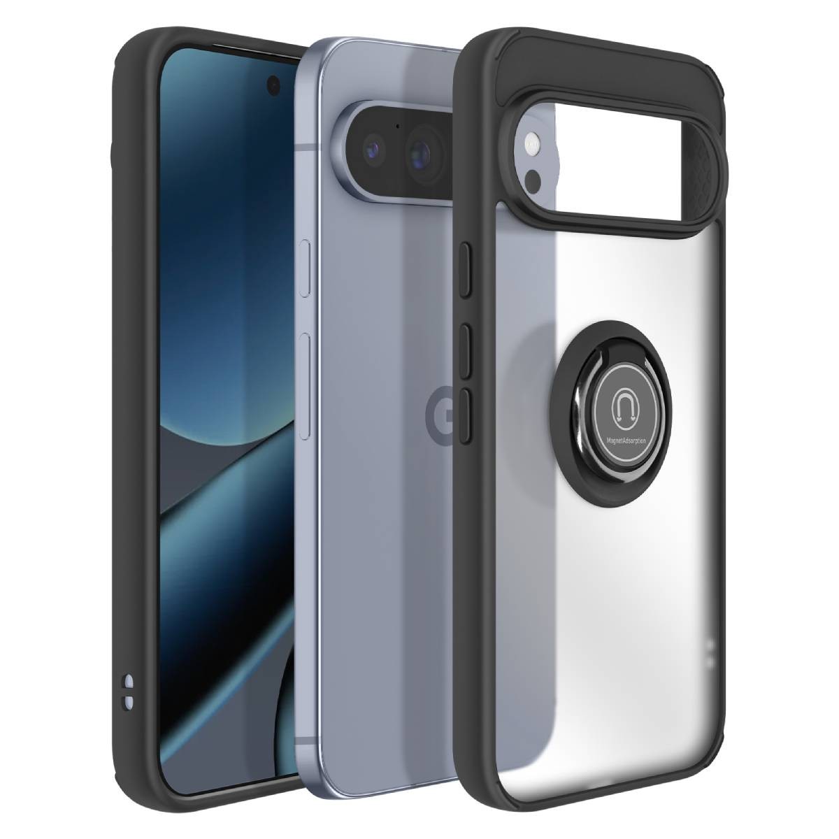 Coque antichoc Google Pixel 10 Pro XL avec anneau magnétique rotatif et protection en silicone