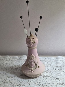 Vintage Pink Antique Art Deco Bisque Shafer & Vater Jasperware Hatpin Holder