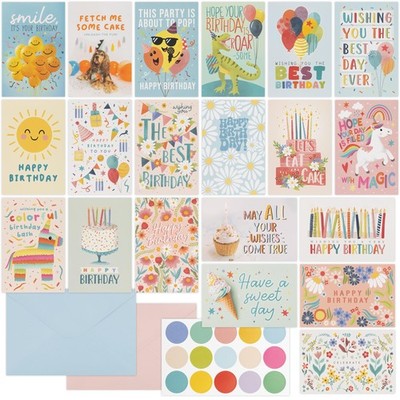 Birthday Cards Set of 60 With Envelopes & Stickers Assorted For Women Men Kids 