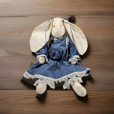 Vintage Handmade Bunny Doll Country Cottage Farmhouse Chic 20  Blue Floral Dress