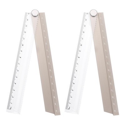 2pcs Folding Straight Ruler 30cm Metric Aluminum Alloy Protractor, Gold Tone