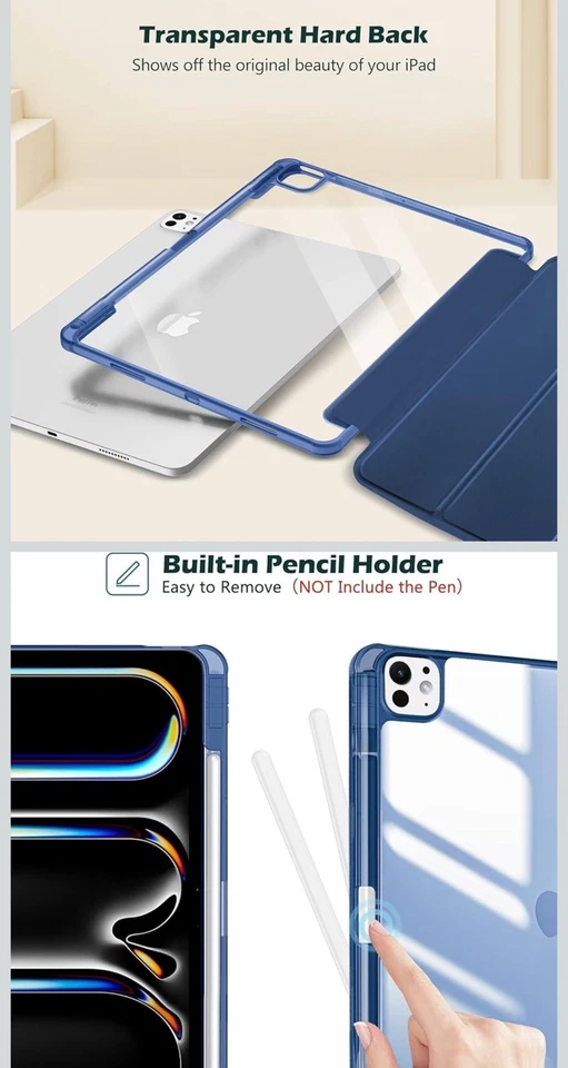 Smart Case for iPad Pro 11 Inch 2024 M4 with Pencil Holder, Clear Back Slim - Image 2 of 4