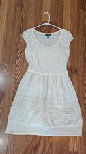 American Eagle Sweater Dress Ivory Silver Thread Cap Sleeve Lined M Perfect!