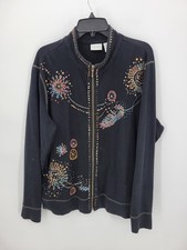 Chicos Zenergy Jacket Womens 1 Medium Black Sequined Beaded Artsy Zip Up Knit