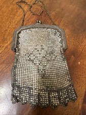 Antique Whiting  Davis Co. Silver Mesh Chatelaine Bag