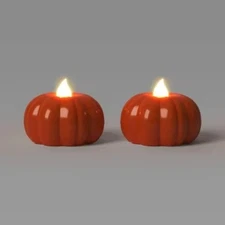 Hyde and Eek Boutique LED Pumpkin Shaped Halloween Tea Lights 2 Pack New