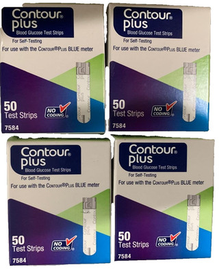 Contour Plus Blood Glucose 200 Test Strips (4 Boxes Of 50 Count) Exp 04/30/2027