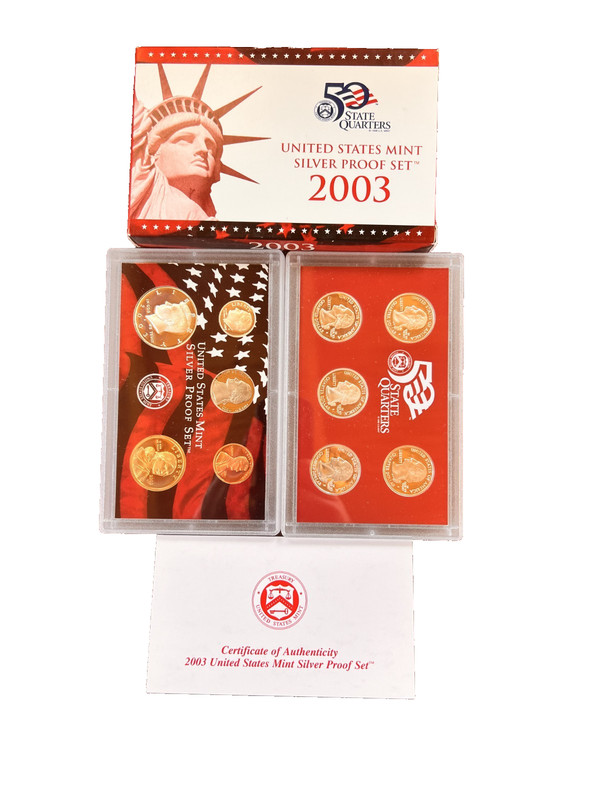 2003-S 90% Silver (1.85FV) US Mint 10 Coin Proof Set Box & COA (NOT toned)