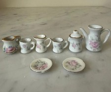Miniature Tea Set for Dollhouse   Vintage Floral Style Porcelain Toy