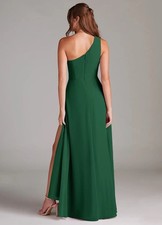 NWT Azazie Brooke Dark Green A-Line One Shoulder Stretch Dress Size 10