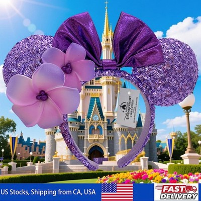 Disney Purple Sequins Plumeria Ears Aulani - Minnie Sequin Headband with Plumeria (Potion Purple  main image 3