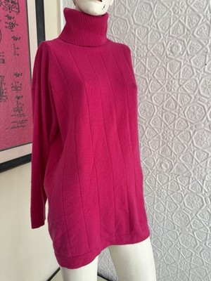 Vintage Cashmere Sweater-Valerie Stevens Hot Pink 1980s turtleneck Large