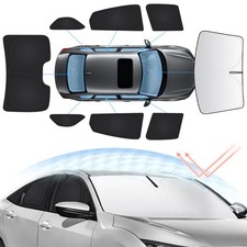 8PCS Windshield Sun Shade Kit for 2016-2021 Honda Civic 10th Gen. Full Rear S...