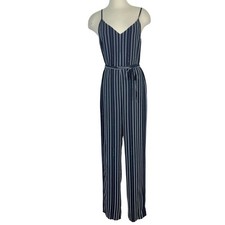 Rag Bone Rosa Silk Blend Jumpsuit Striped Navy/White 8 NWT