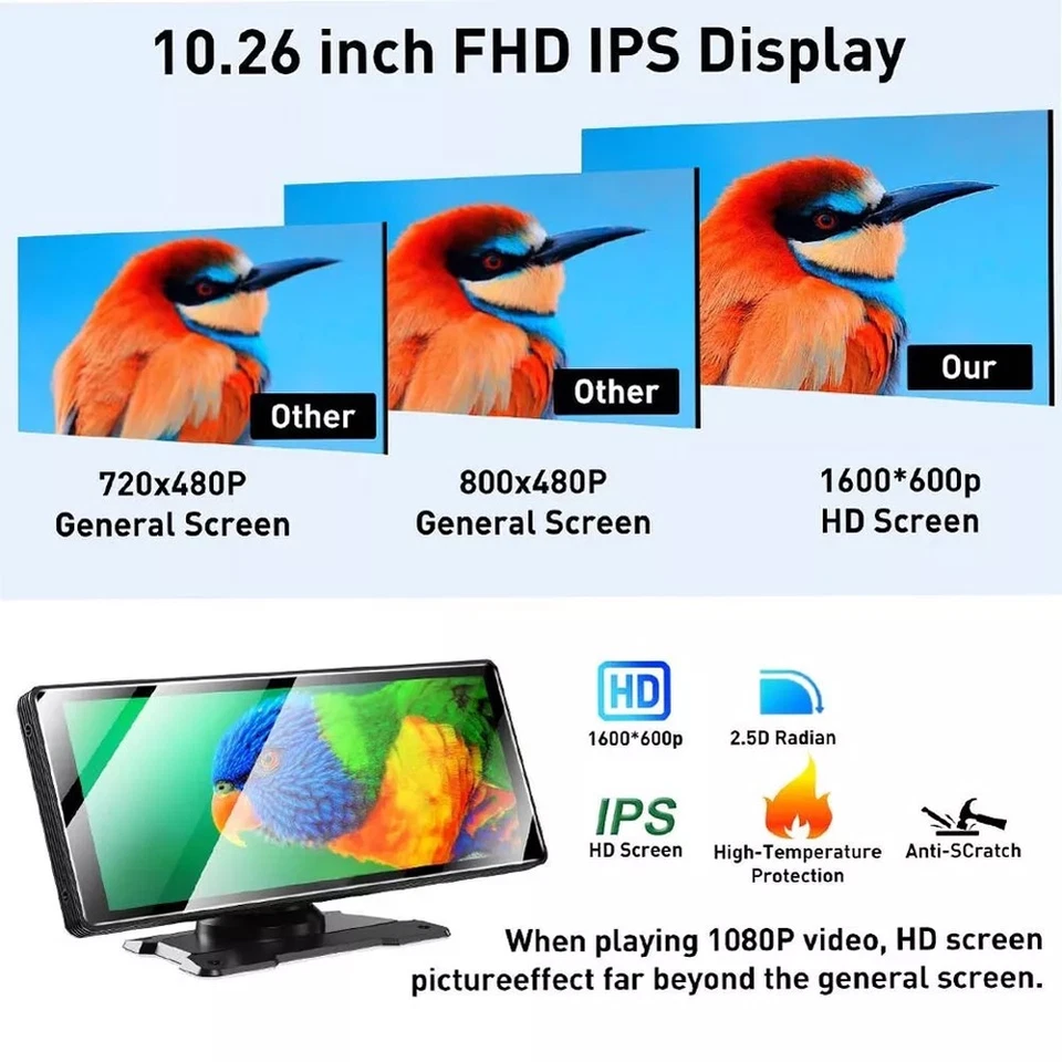 10.26" Zoll Tragbarer Apple CarPlay und Android Auto Wireless Display Autoradio - Bild 3 von 4