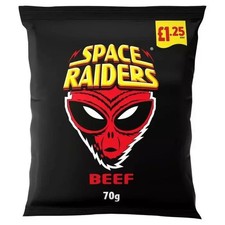 SPACE RAIDERS BEEF CRISPS SNACKS £1.25 BAG 70g -  FULL BOX OF 20 PACKS FREE SHIP